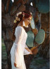 Sheer Bell Sleeve Ivory Lace Keyhole Back Wedding Dress